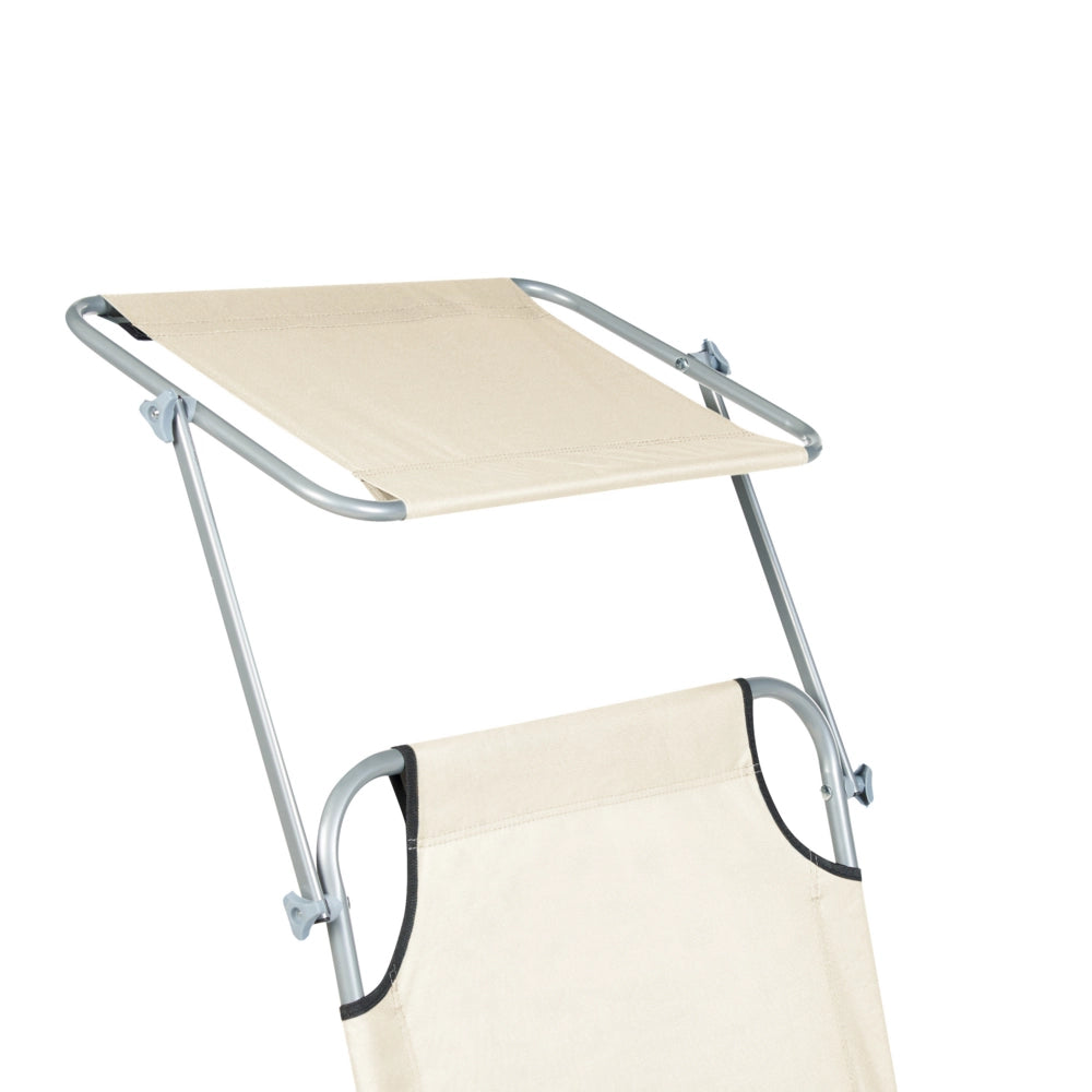 Lettino da giardino pieghevole in acciaio crema con parasole esterno bordo piscina design moderno