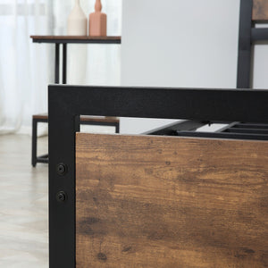 Struttura Letto Singolo 90x200 cm in Acciaio con Doghe Integrate Nero e Marrone Rustico