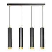 Lampadario 4 Luci Brunilde In Acciaio Nero E Tubolari In Nero E Oro