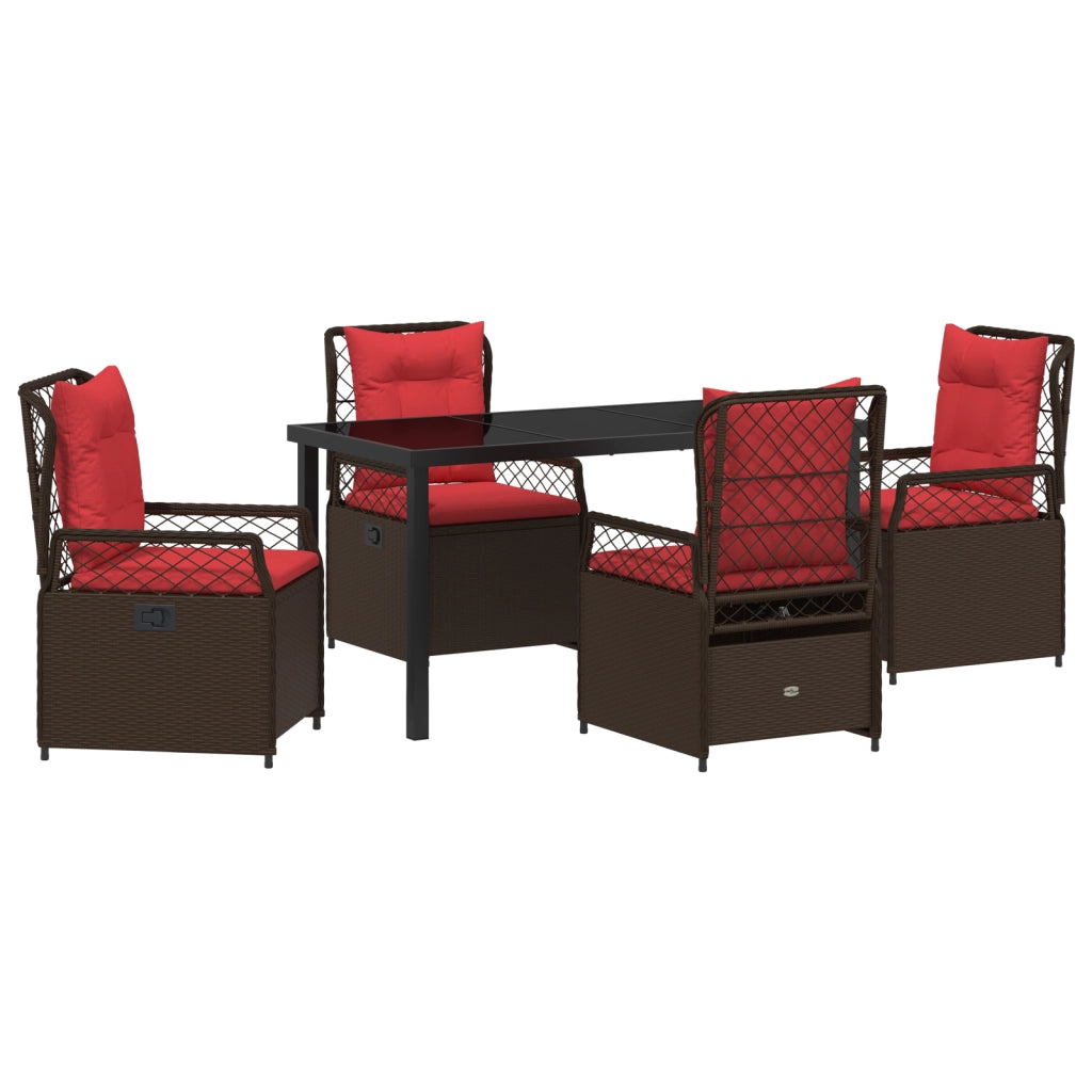 Set da Pranzo da Giardino 5 Pezzi in Rattan Poligonale Marrone