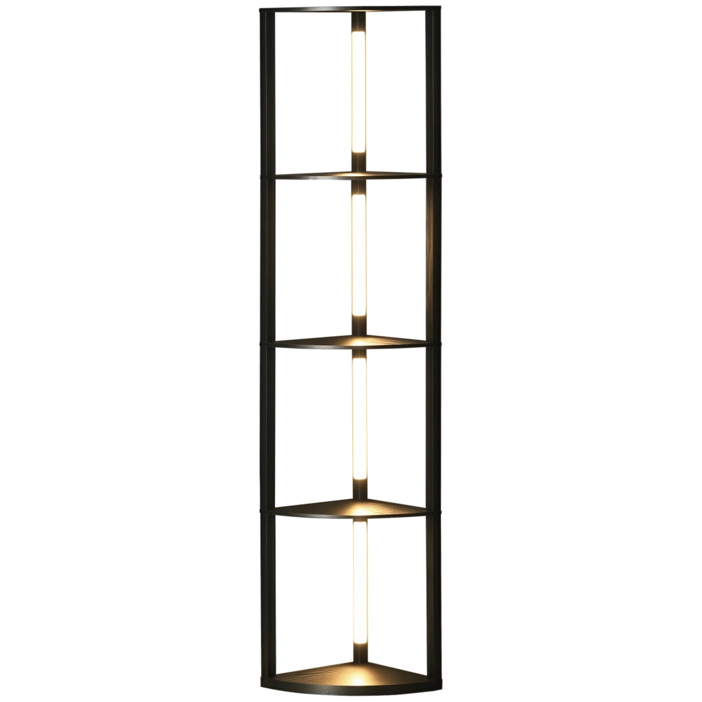 Lampada da terra con scaffale angolare 4 livelli LED dimmerabile ¨C zephmum ¨C nero 41x29,5x163,5cm