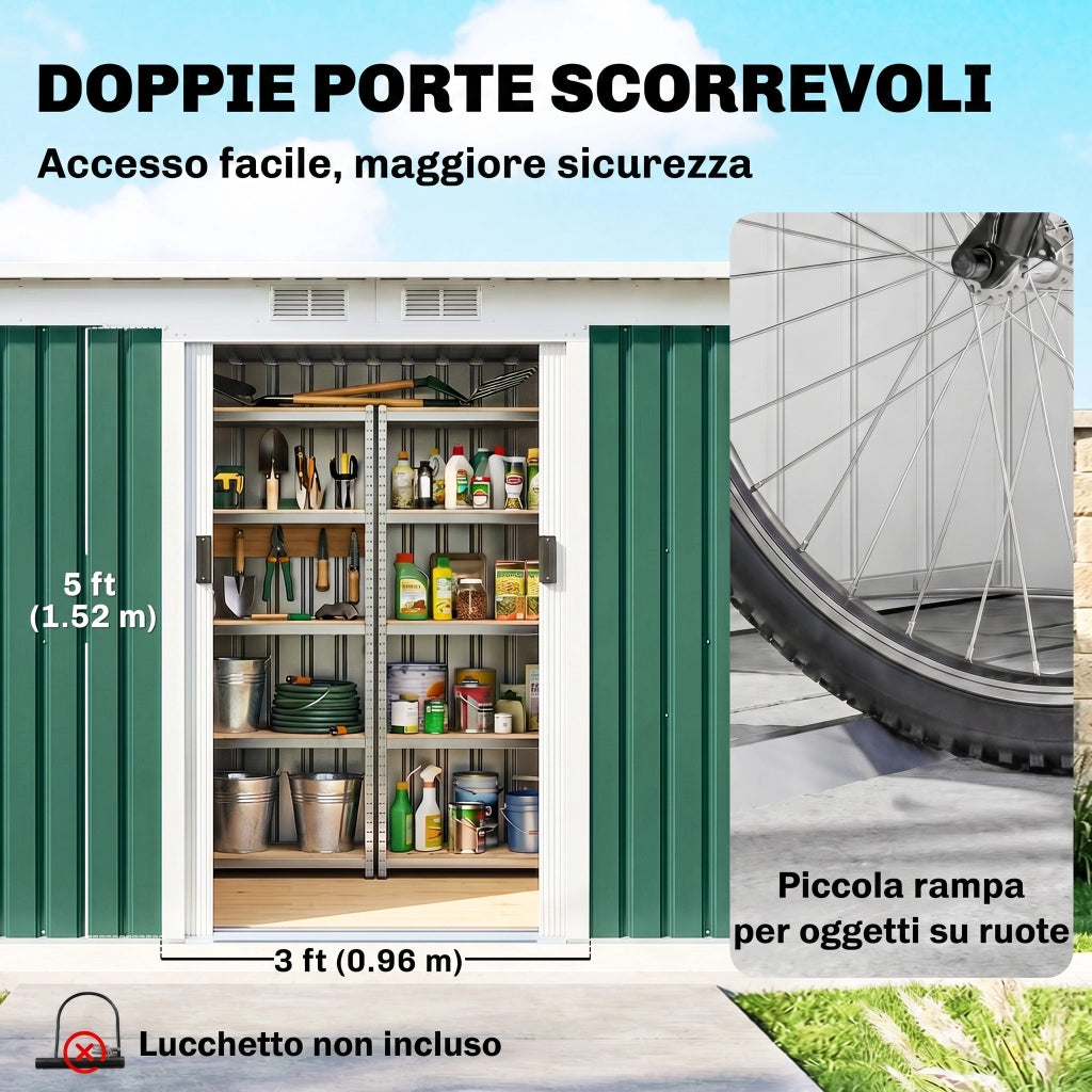 Casetta da Giardino in Acciaio ¨C zephmum ¨C Verde Scuro 280x130x172 cm