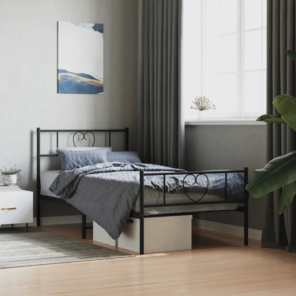 Letto singolo | Letto per adulti | Giroletto con Testiera e Pediera Metallo Nero 90x190 cm