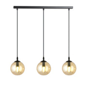 Sospensione Moderna 3 Luci Kali In Acciaio Nero E Sfere In Vetro Ambra