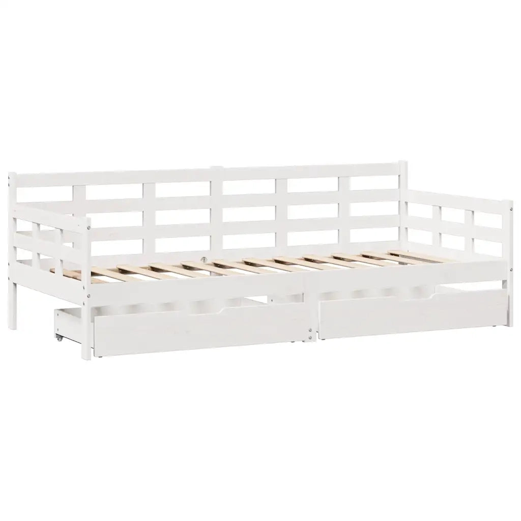 Letto singolo | Letto per adulti | Dormeuse con Cassetti Bianca 80x200 cm Legno Massello di Pino