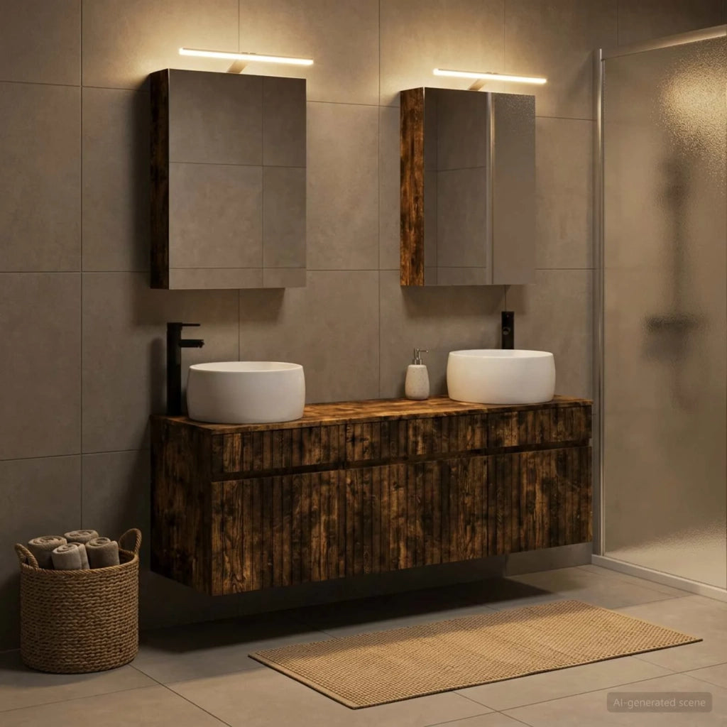 Set di Armadi da Bagno 5 pcs Rovere Fumo 50 x 14,5 x 70 cm 3406635