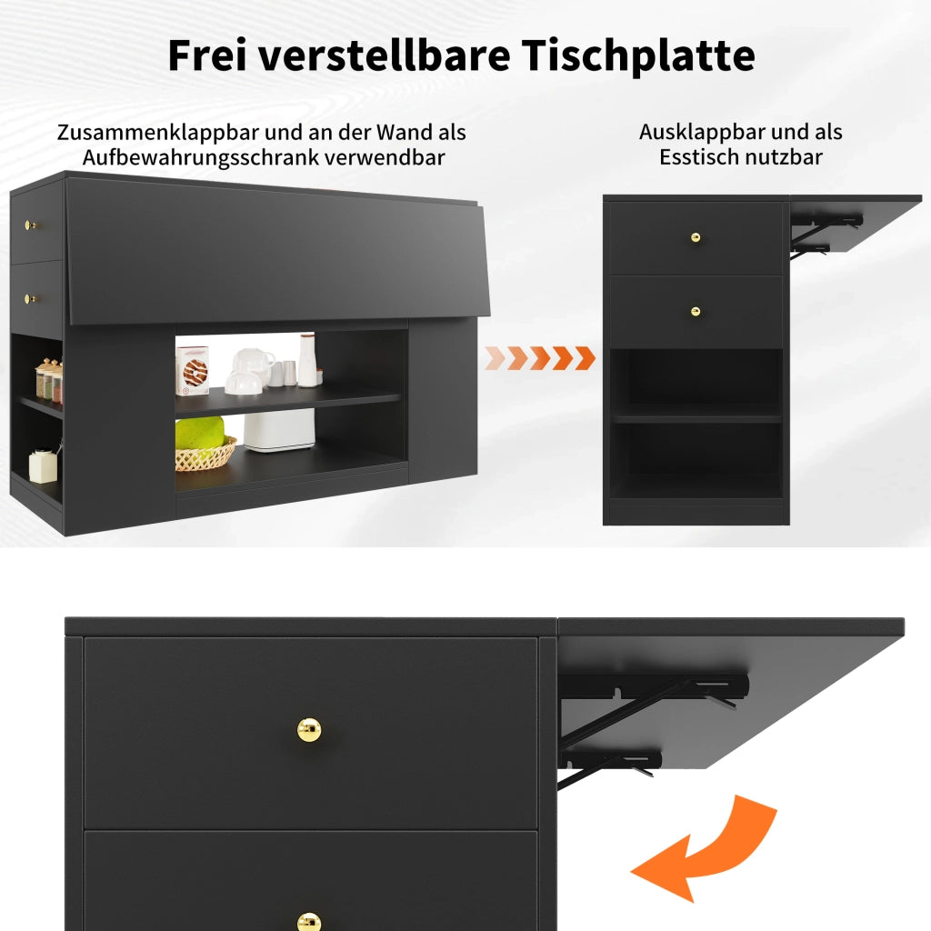 ISOLA CUCINA Pieghevole 140x40x90 cm MDF Nero