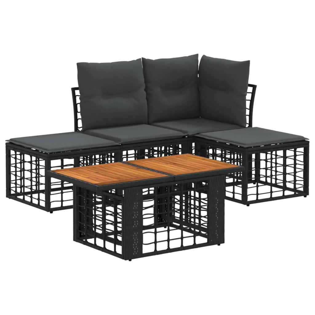Set Divano da Giardino 5 pz Nero e Grigio scuro polyrattan 3437851