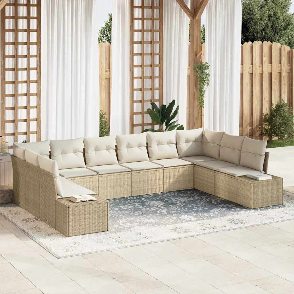 Set Divano da Giardino con cuscino 10 pcs Beige polyrattan