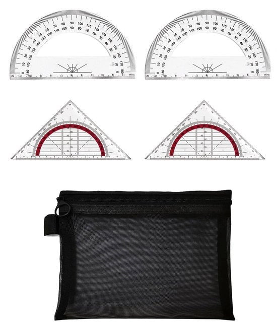 Set di misurazione a tre angoli trasparente in plastica - precisione alta - strumenti di misura - dimensioni 16x11 cm - leggero - grado di precisione - strumento di misura