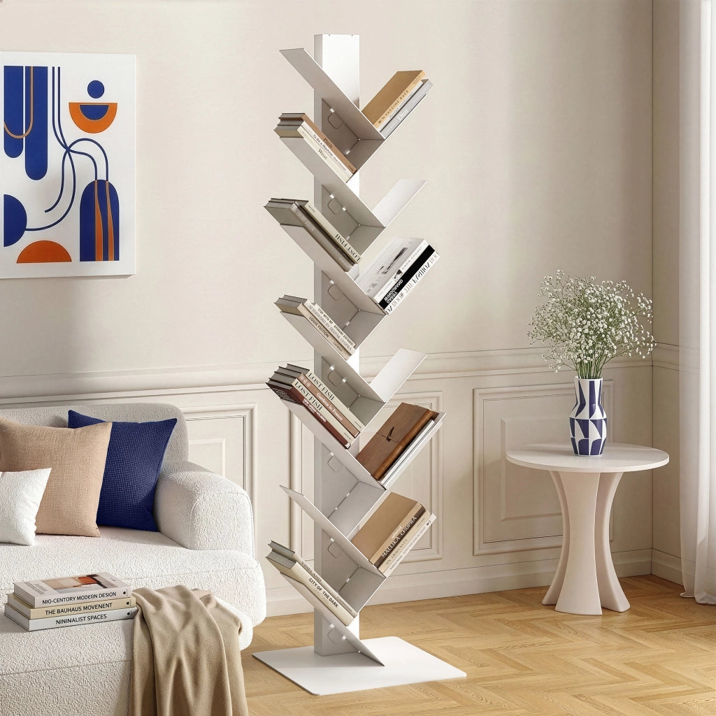 Libreria Eksjö a Forma di Albero Scaffale da Terra 150 x 39 x 39 cm - Bianco [en.casa]