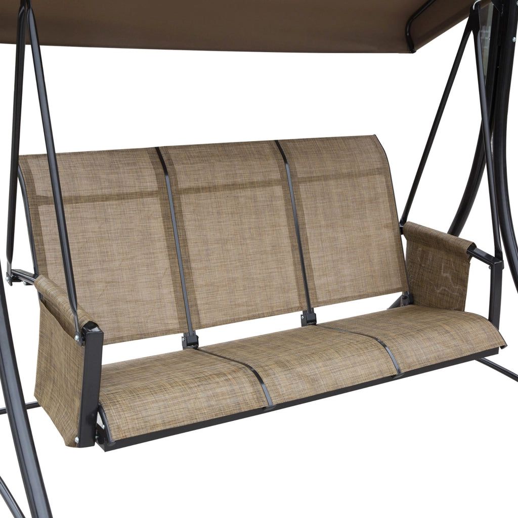 Divano a dondolo da giardino 3 posti con tettoia ¨C zephmum ¨C Aluminium, 196x128x172 cm, Marrone
