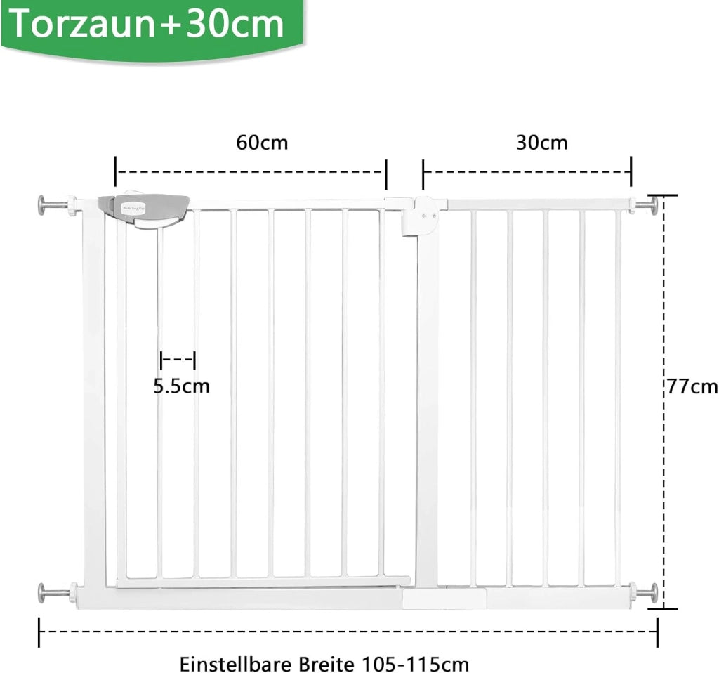 Griglia di protezione per scale, 100 cm, senza foratura, per porte e scale, con chiusura automatica, per bambini, per cani e bambini, per 105-115 cm (bianco), WR-(HAG1241D)