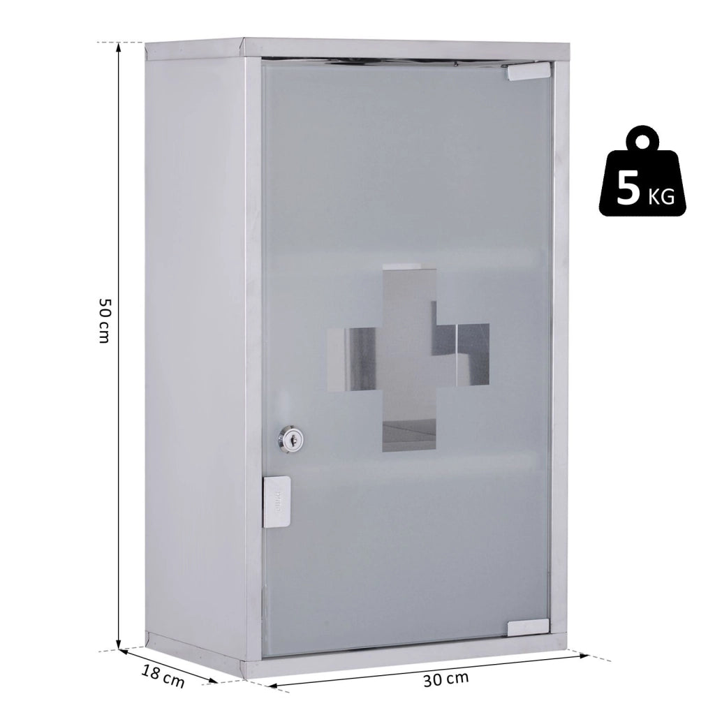 EasyComfort Armadietto medicinali 50x30x18cm Cassetta mobile bagno primo soccorso in acciaio inox con serratura