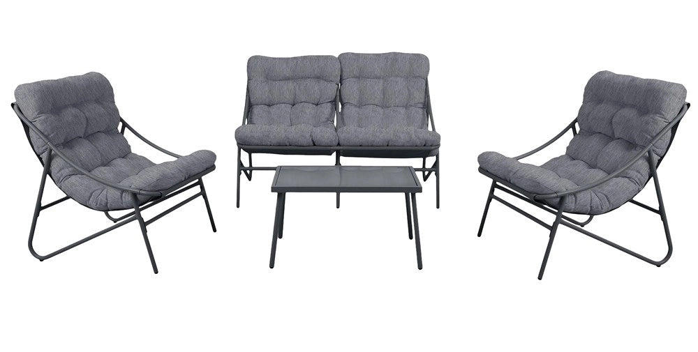 Set mobili da giardino VIBE 4 pezzi poltrone divano tavolino grigio