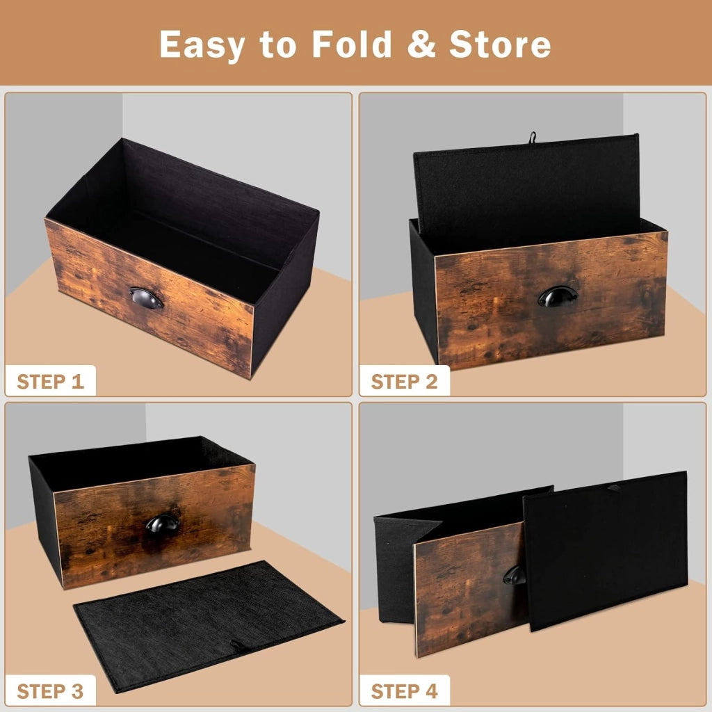 Cassettiera con 5 Cassetti e Armadietto a 2 Ripiani Pieghevoli in Tessuto - Credenza con Telaio in Metallo, 100 x 30 x 54 cm
