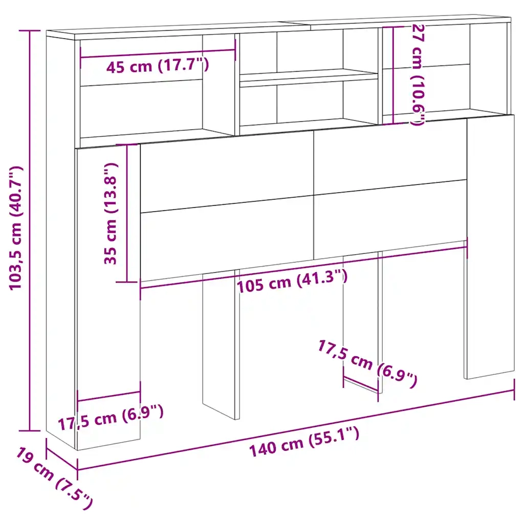 vidaXL Testiera con Scomparti Legno Antico 140x19x103,5 cm