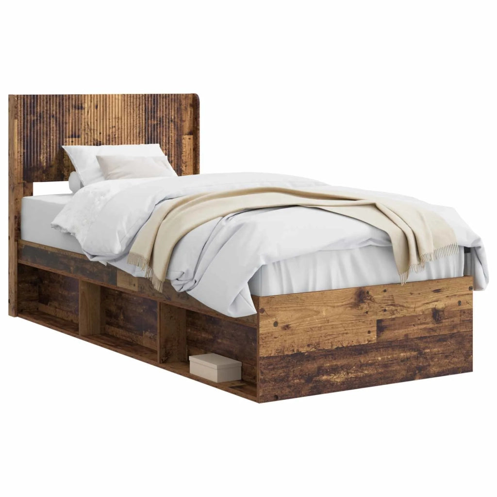 Struttura del letto con stoccaggio e testata-Giroletto con contenitore Legno antico 488338