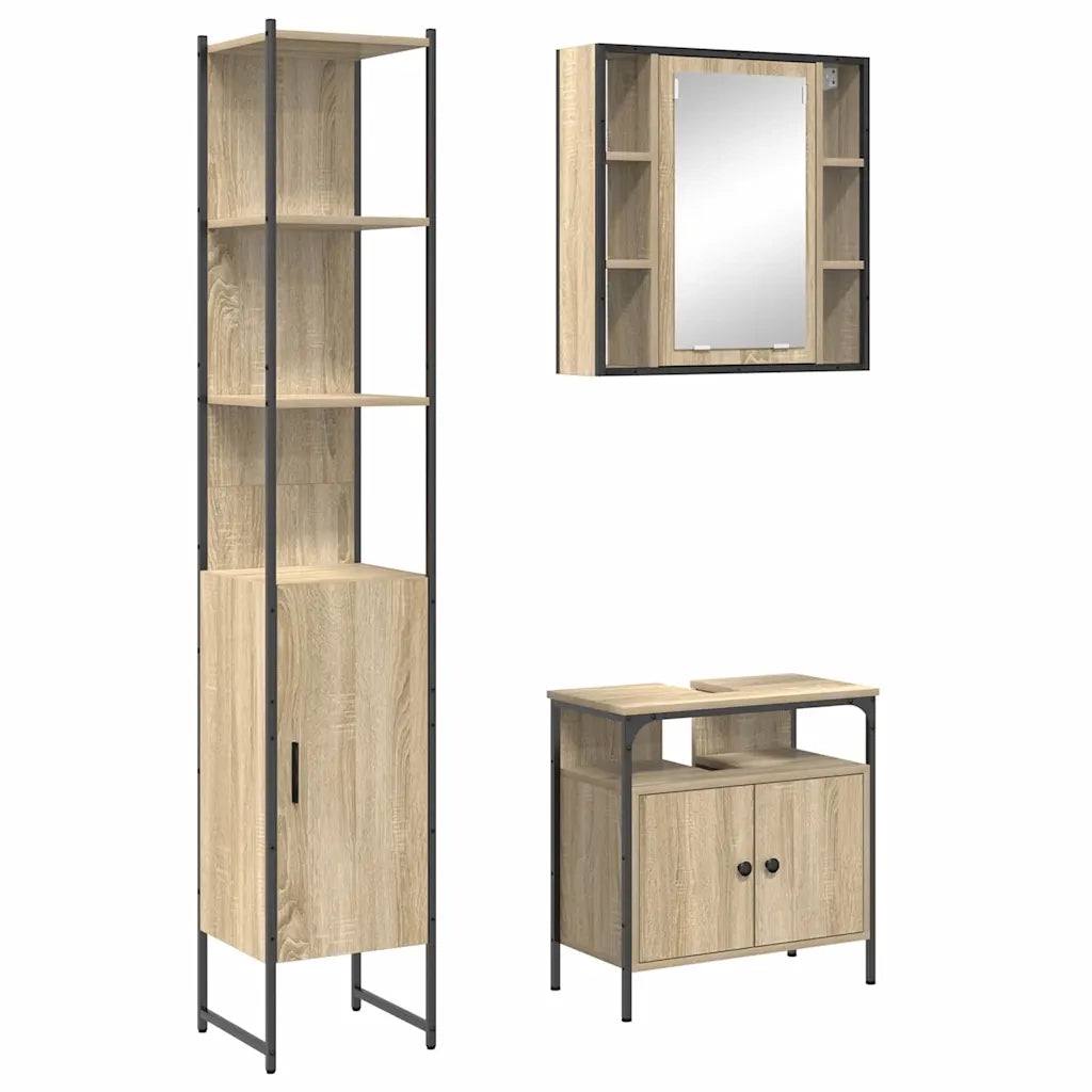 Set di mobili per il bagno con lo scaffale 3 pcs Rovere Sonoma