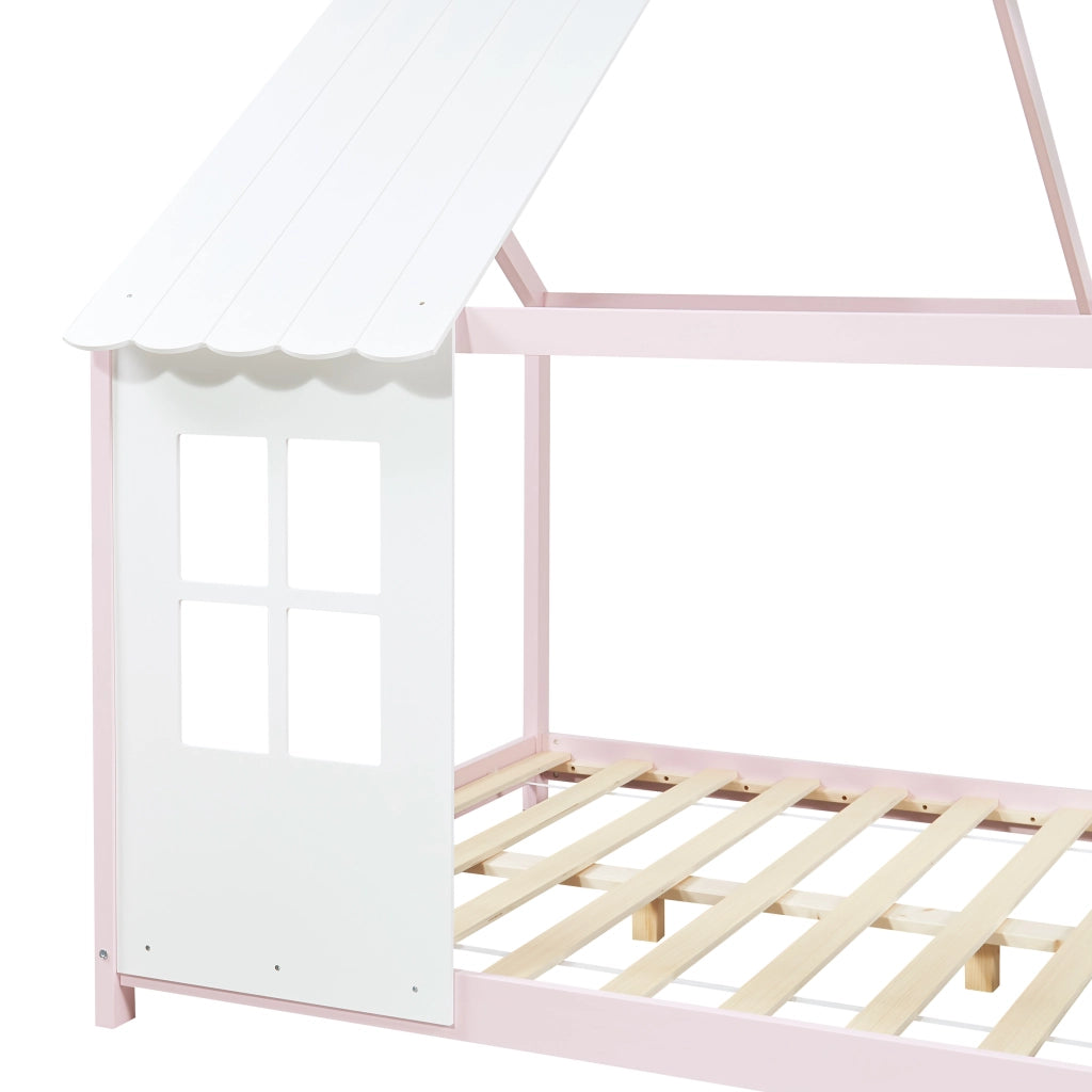 Letto Tostedt per Cameretta a Forma di Casetta Semiaperta 120 x 200 cm Rosa / Bianco [en.casa]