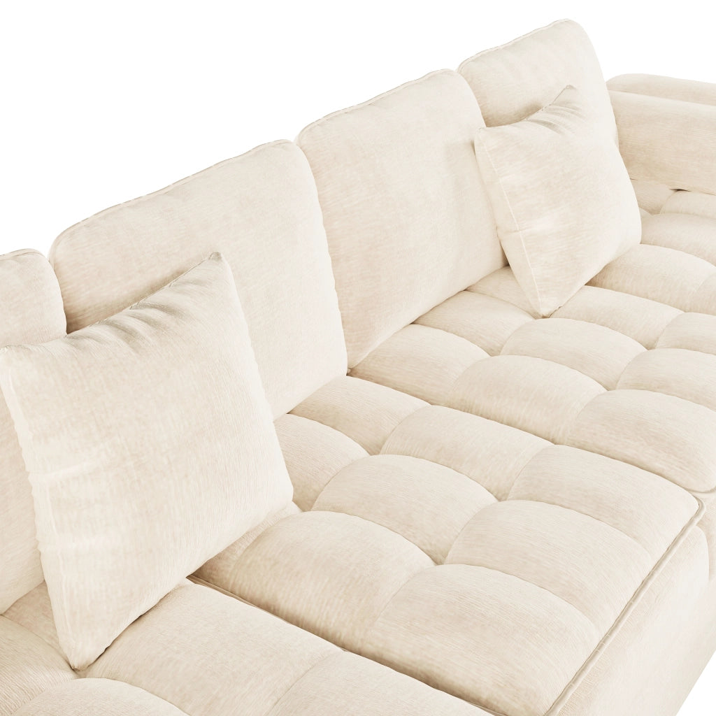 DIVANO A U 4-5 POSTI 262x134x86 cm Chenille Beige con 2 cuscini