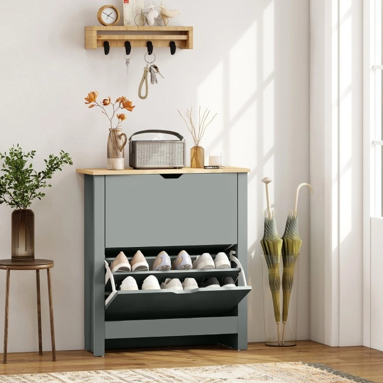 Scarpiera ULEVR 72x26x80 cm con 2 vani a ribalta e divisori regolabili, grigio chiaro