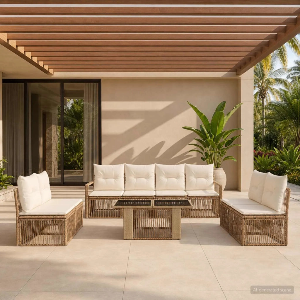 Set Divano da Giardino 9 pz Beige e Bianco Crema polyrattan 3437085