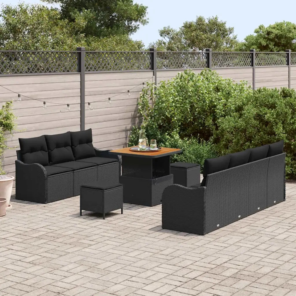 Set Divano da Giardino con cuscino con cuscino 10 pcs Nero