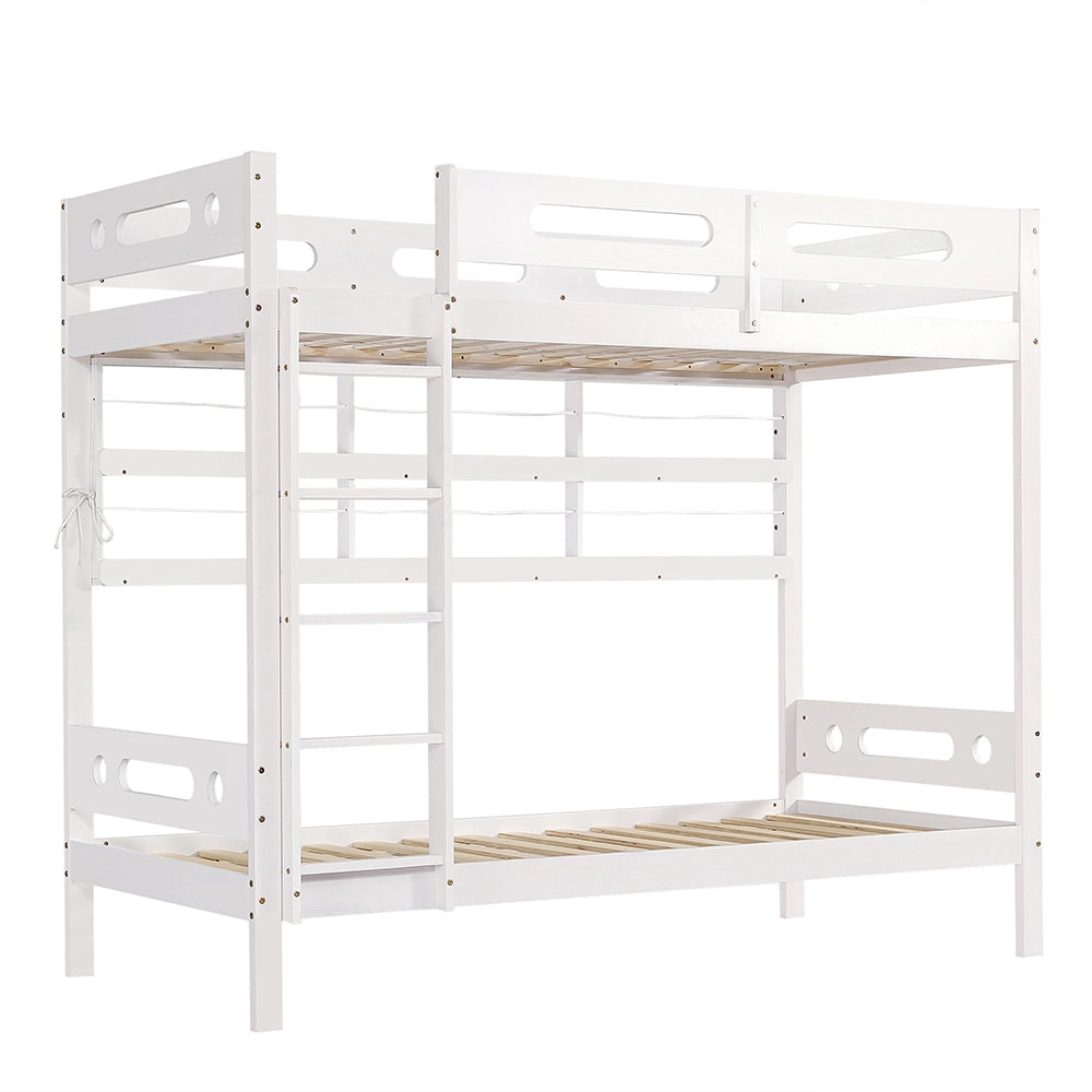 Letto a Castello Bambini – Xylo – 90x200cm, Barriera Sicurezza, Scaffale Aperto, Scala 5 Gradini, Grande Ripostiglio