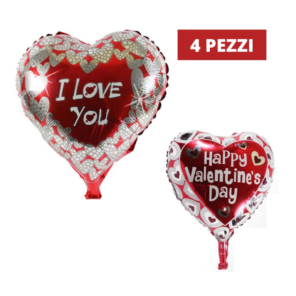 Trade Shop - Set 4 Pezzi Palloncini Cuori I Love You Gonfiabili Addobbi San Valentino Festa -