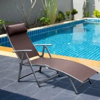 Sdraio da Giardino Pieghevole con Cuscino, Schienale con 7 Reclinazioni, 137x63.5x100.5cm, Marrone