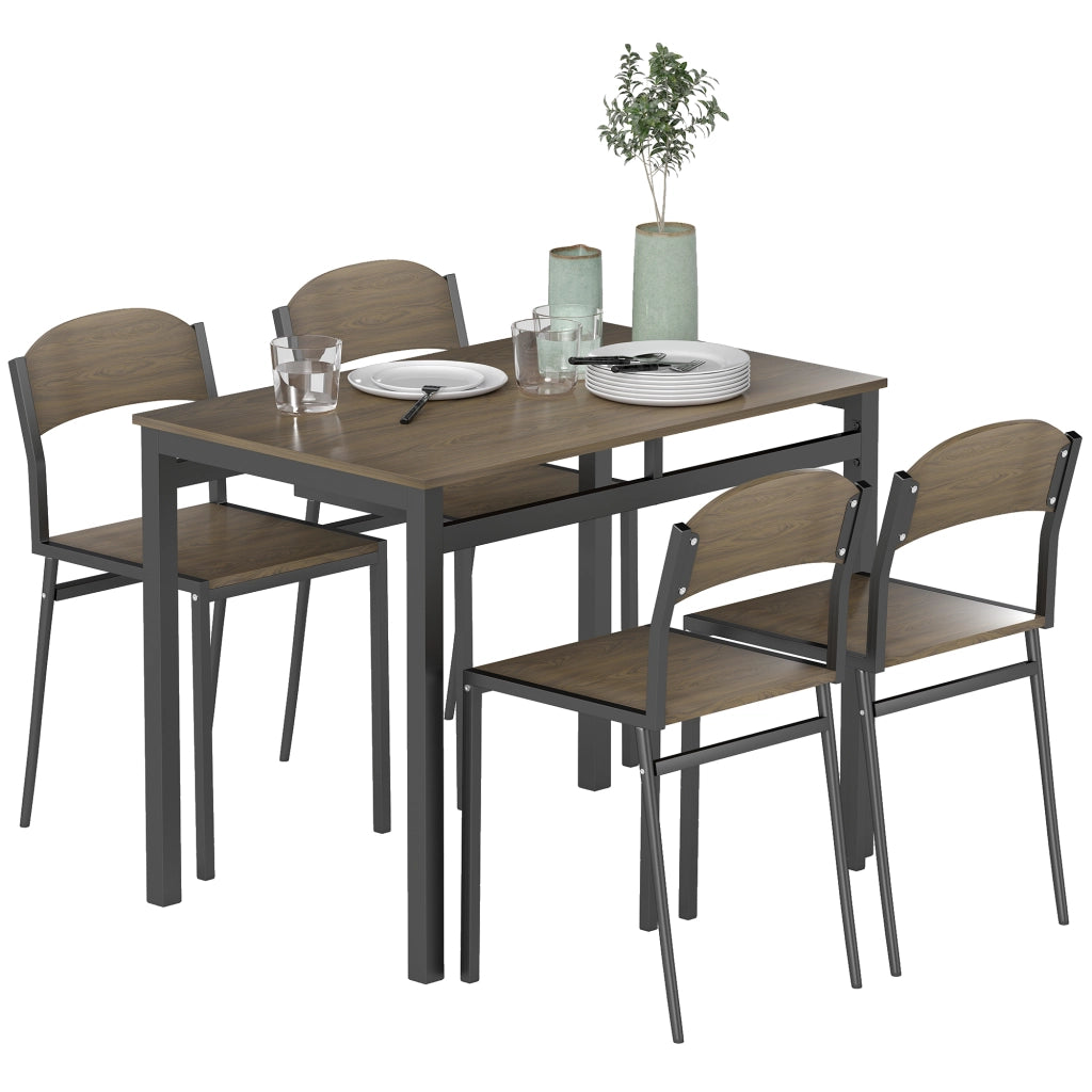 Tavolo da pranzo allungabile con 4 sedie ¨C zephmum ¨C marrone scuro, metallo, 90x200