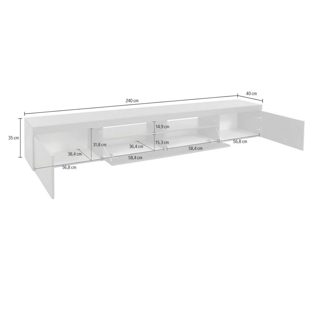 Mobile porta TV Animali, Credenza bassa da soggiorno a 3 ante, Base porta TV, 240x40h35 cm, Bianco lucido