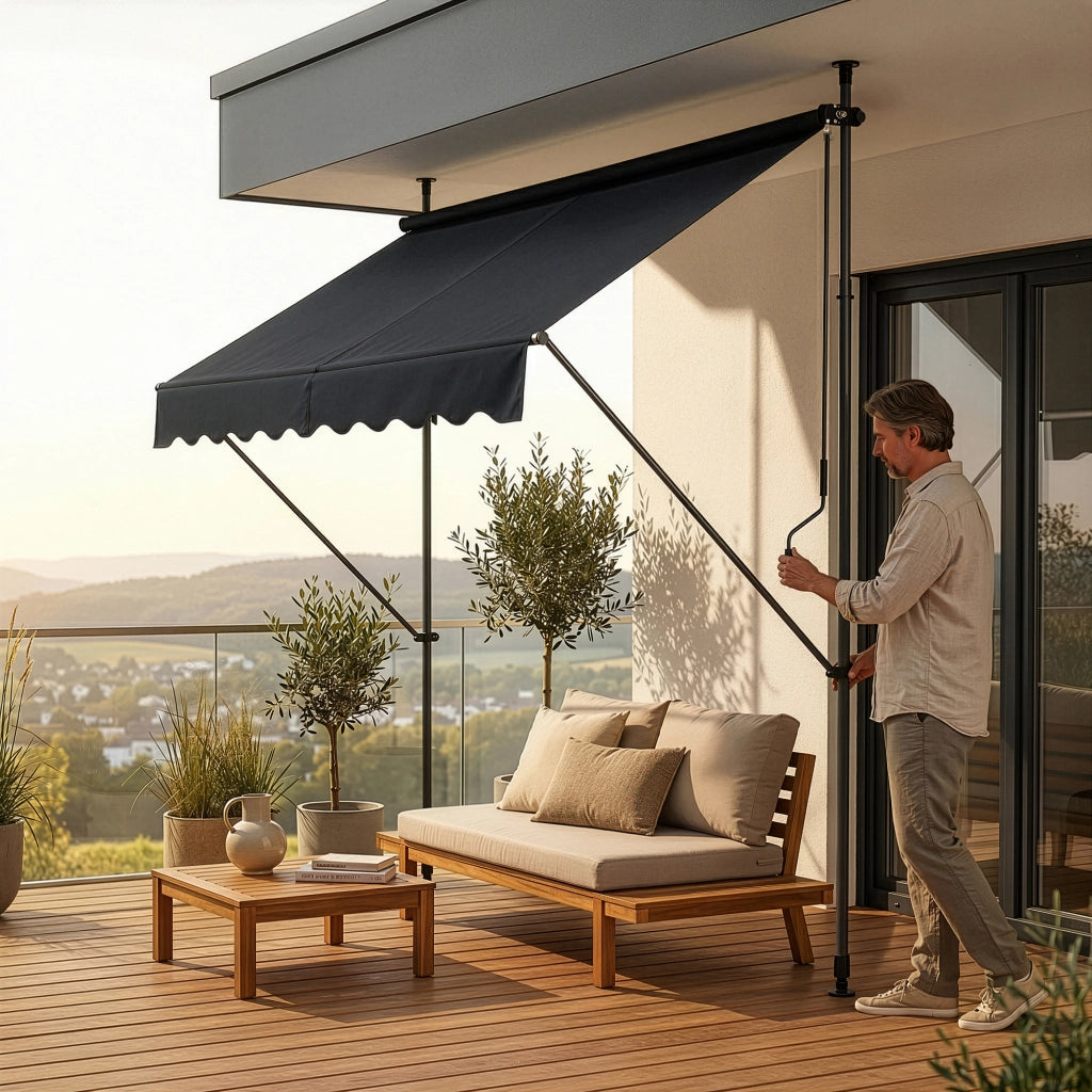 Tenda da Sole a Muro con Pali di Supporto Telescopici Parasole 200 x 120 cm (LxP) Grigio pro.tec