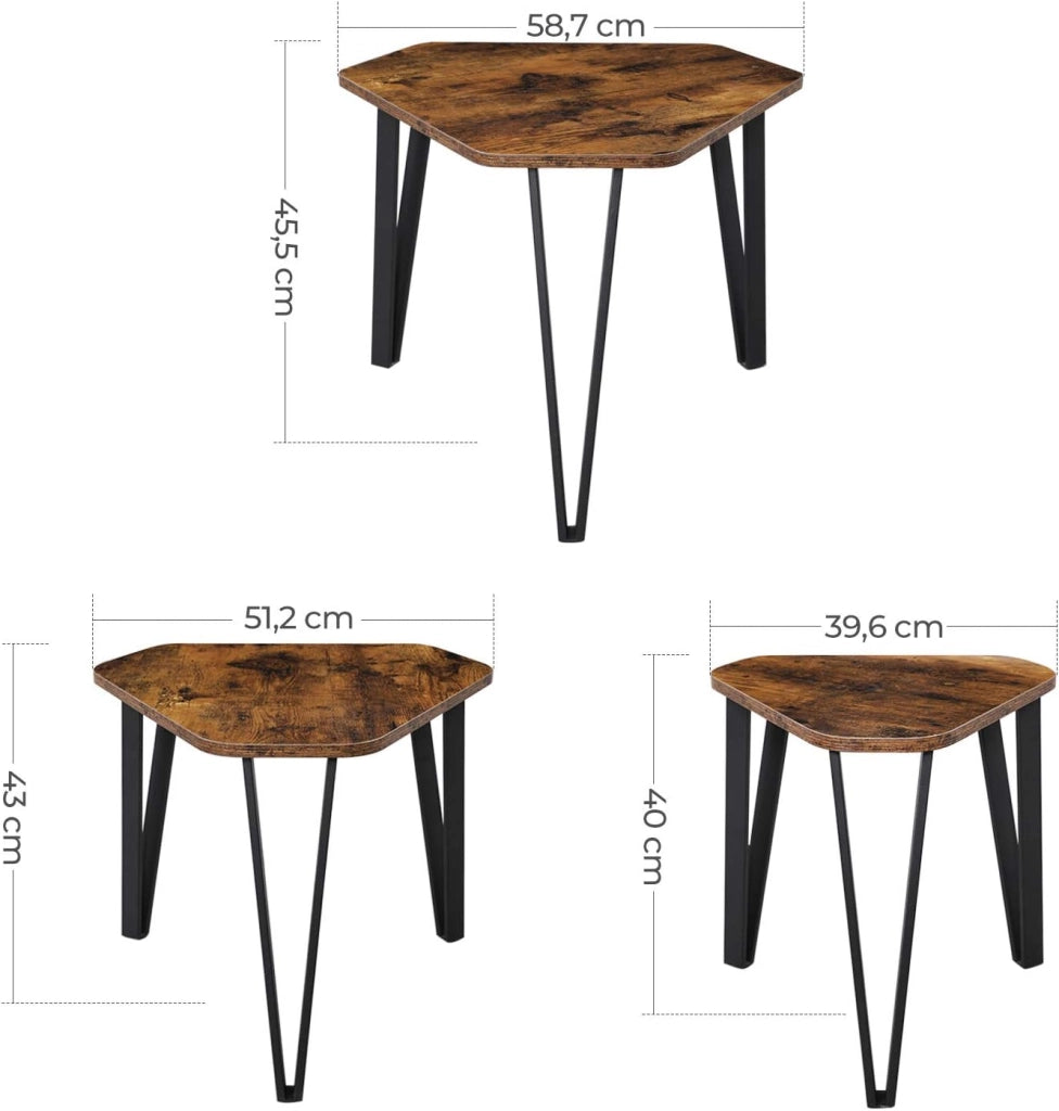 VASAGLE LNT14BX - Set di 3 divani impilabili, resistenti, montaggio semplice, struttura in acciaio, stile industriale, marrone rustico e nero