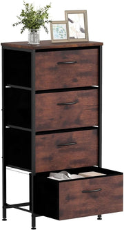 Cassettiera a 4 cassetti con kit anti-ribaltamento, mobile portaoggetti in tessuto, telaio in metallo e gambe regolabili, stile vintage, per camera da letto, soggiorno, ingresso, 45 × 30 ×