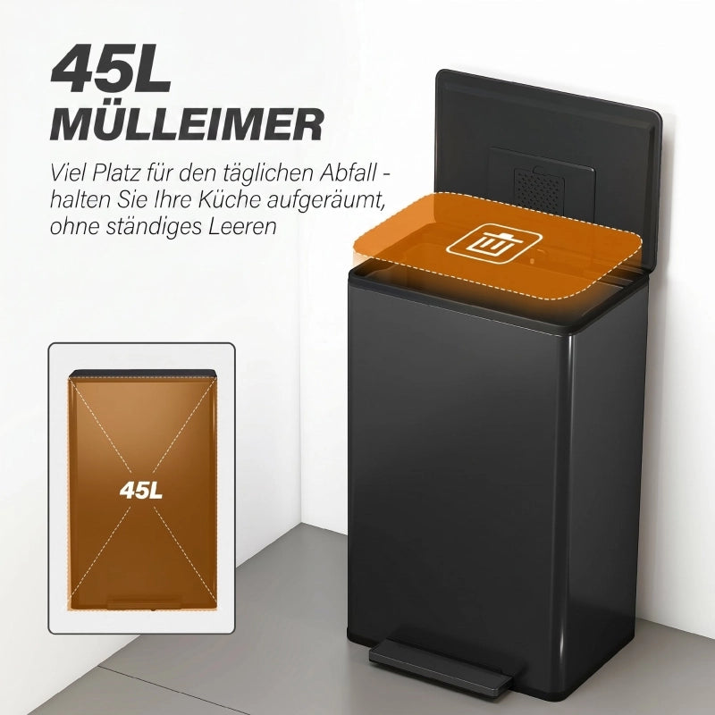 Pattumiera da cucina a pedale 45 L con coperchio soft-close e secchio interno estraibile