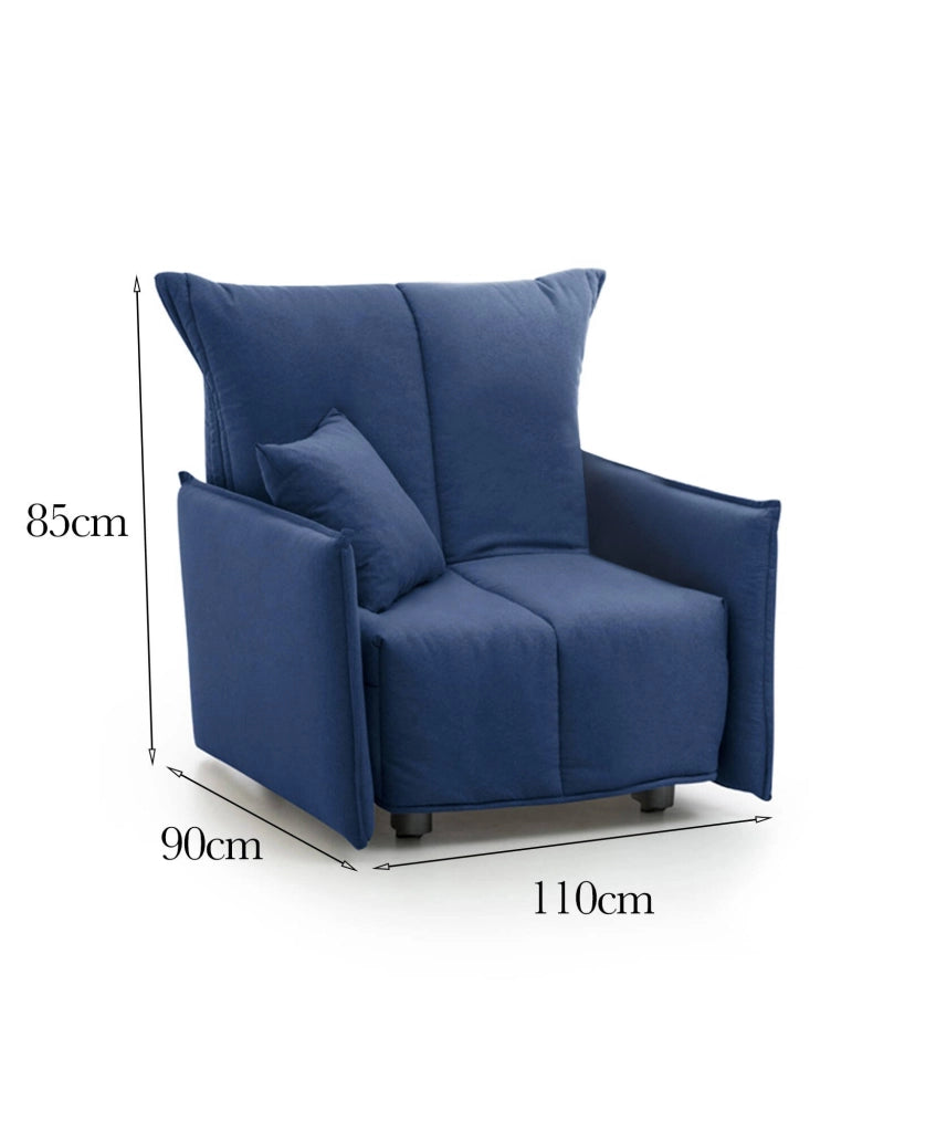Divano Letto Atlantis, Divano singolo, Made in Italy, Poltrona soggiorno con apertura a carrello, in tessuto imbottito, con Braccioli standard, cm 110x90h85, colore Blu