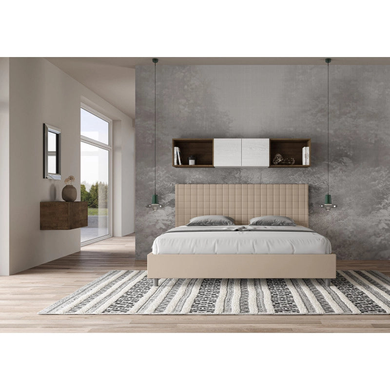 Letto imbottito Matrimoniale 180x190 cm Sunny - Similpelle,Tortora,Con rete