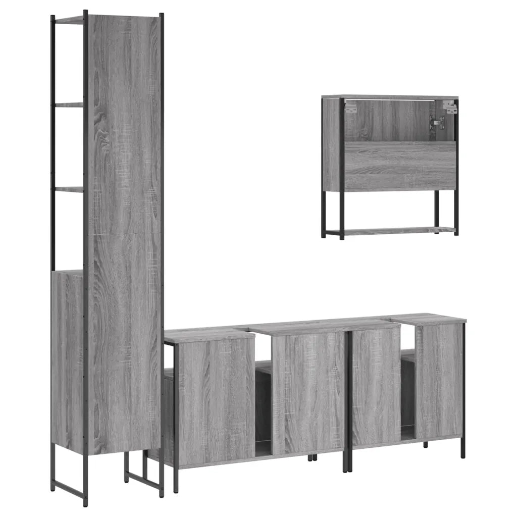 Set Mobili da Bagno | Armadio da bagno 4 pz Grigio Sonoma in Legno Multistrato