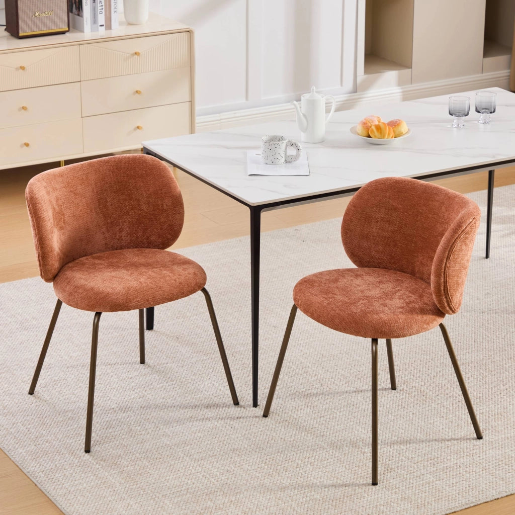 Sedie da Pranzo in Velluto con Schienale Curvo e Gambe in Metallo ¨C Xylo ¨C Arancione, Set 2 Pezzi
