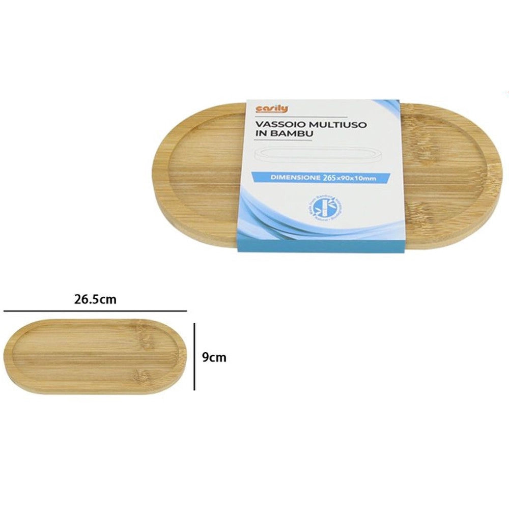 Trade Shop - Vassoio Multiuso In Bambù Decorativo Organizer Ovale Per Bagno Cucina 26.5x9cm 10852 -