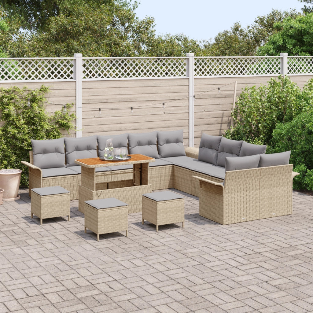 Set Divano Giardino 14 Pezzi con Cuscini Beige Rattan Acacia