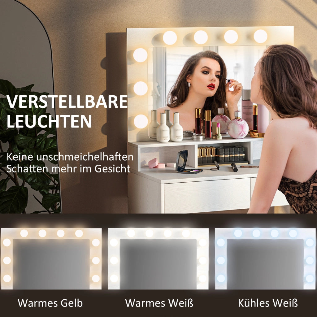 Tavolo trucco con specchio illuminato LED e cassetti ¨C zephmum ¨C bianco
