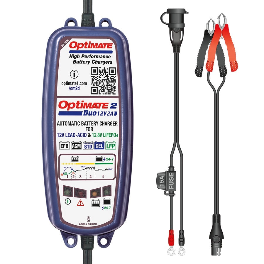 CARICABATTERIE OPTIMATE 2 DUO PER BATTERIE DA 12V / 12,8V 2A