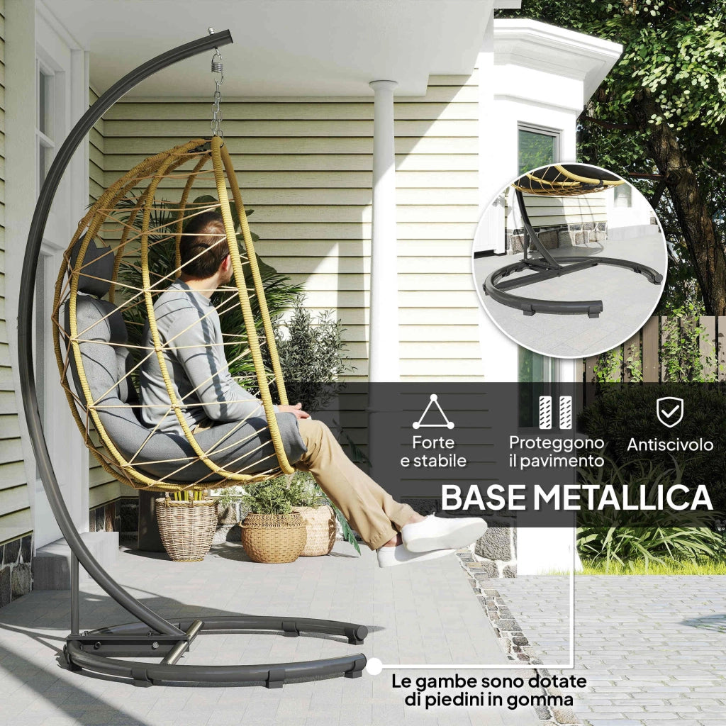Poltrona Sospesa Pieghevole con Cuscini ¨C Zephmum ¨C Grigio Scuro Beige Acciaio Rattan 102x102x195