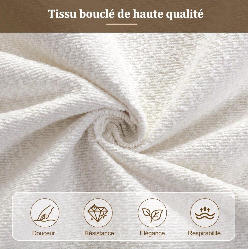 Letto imbottito 90x200 cm con rete a doghe; testiera in bouclé bianco