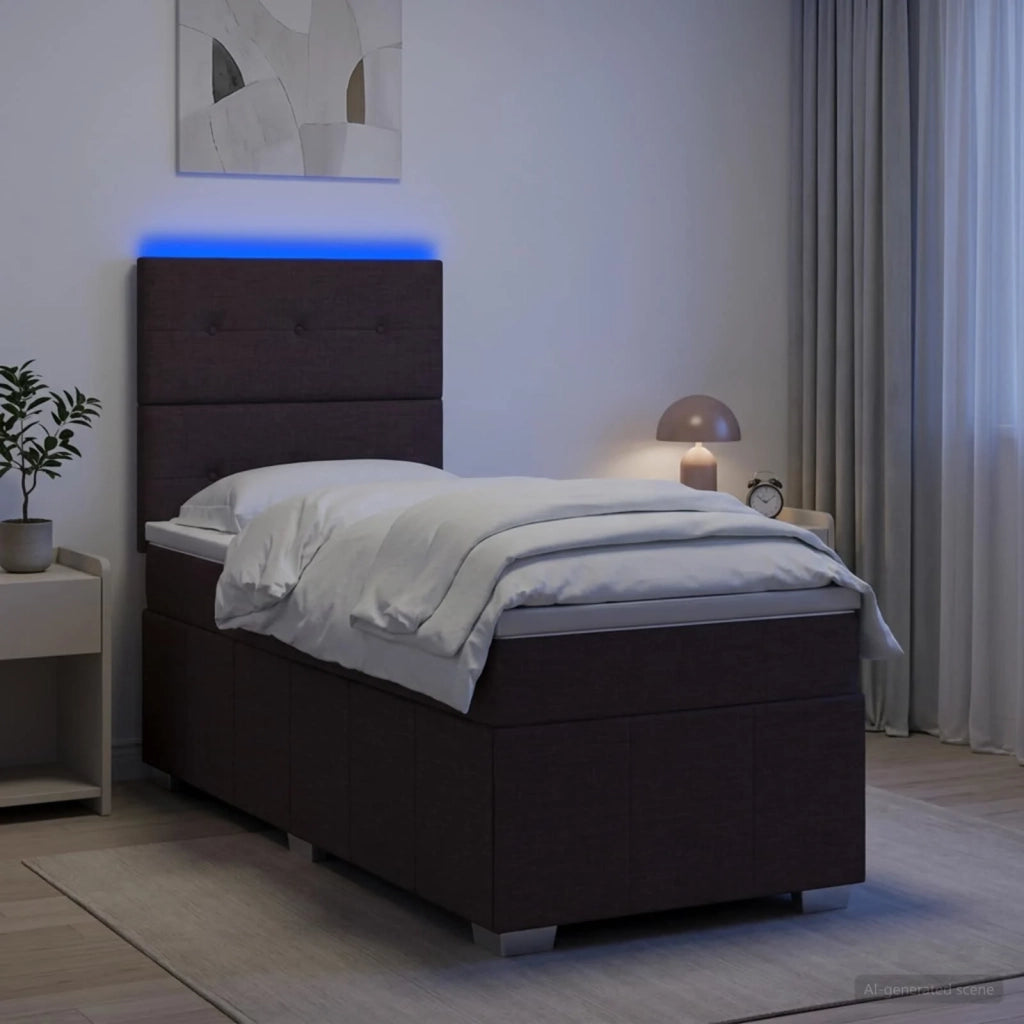 Letto Box Spring LED con Materasso Marrone Scuro 100 x 200 cm 3455538