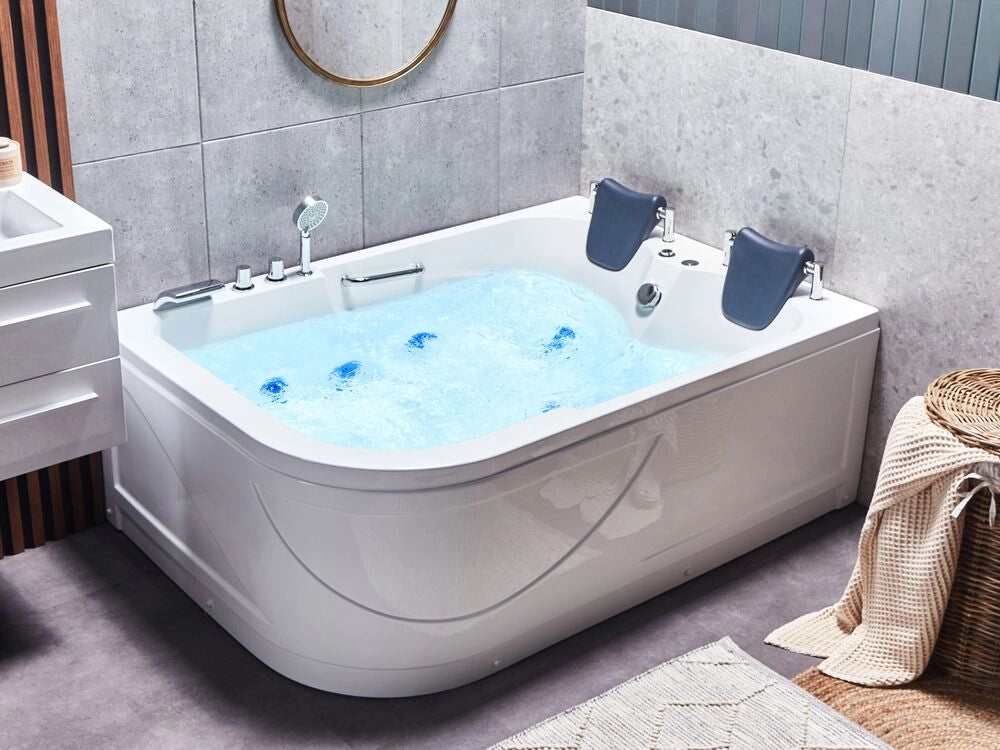 Vasca Idromassaggio Acrilico Bianco 170 x 119 cm Luci LED Subacquee versione sinistra Curva Doppio Idromassaggio