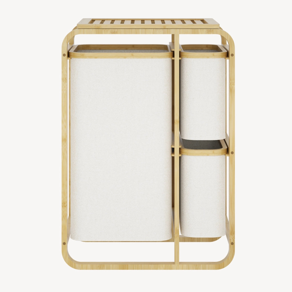 Mobile Portabiancheria Evenes in Bambù e 3 Sacchi Estraibili 70,5 x 49,5 x 33 cm Beige [en.casa]